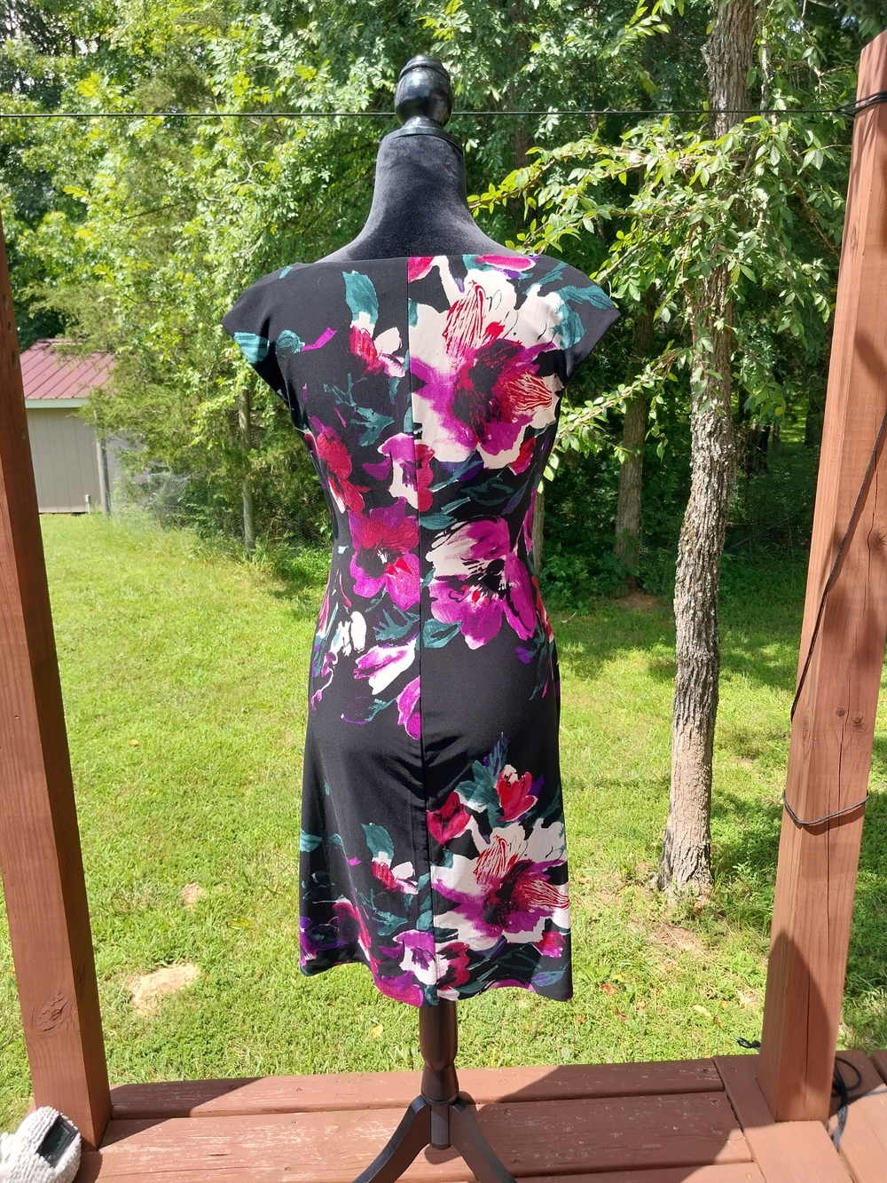 Lauren Ralph Lauren Black Midi Dress with Pink & Purple Floral Print - Picture 2 of 7